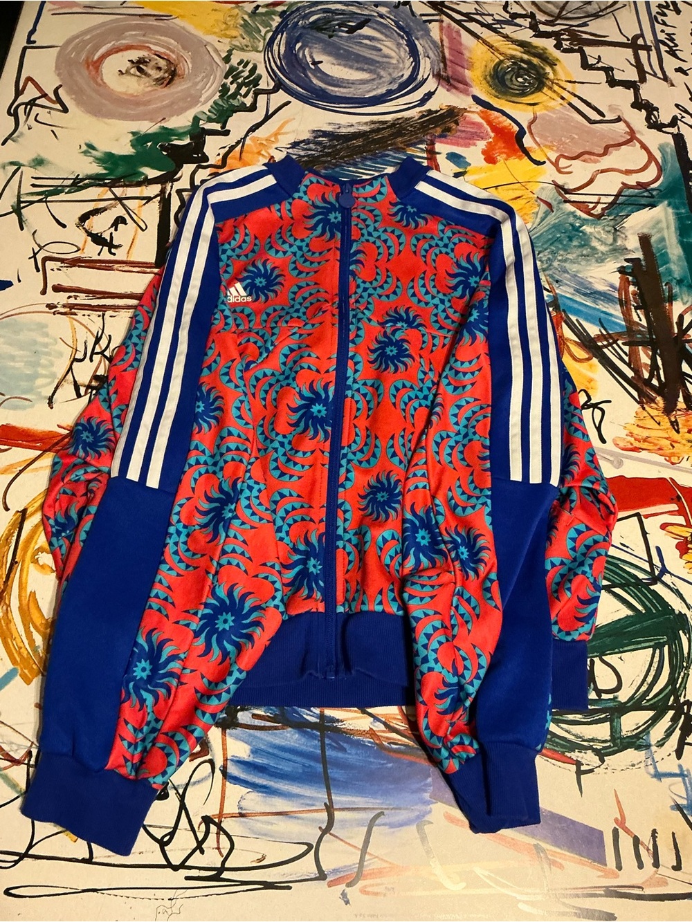adidas Women's Blue & Red Swirl-Print Track Jacket